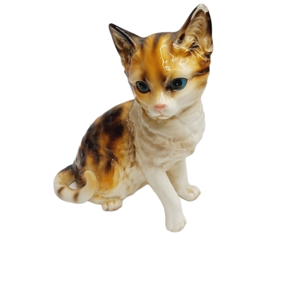 VINTAGE LEFTON BROWN TABBY Cat Figurine Large 7.25 inches circa 1960 flawed - Picture 8 of 11